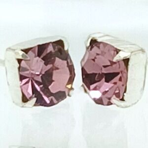 Sterling Silver June Birthstone Sim Alexandrite Crystal Round Stud Earrings